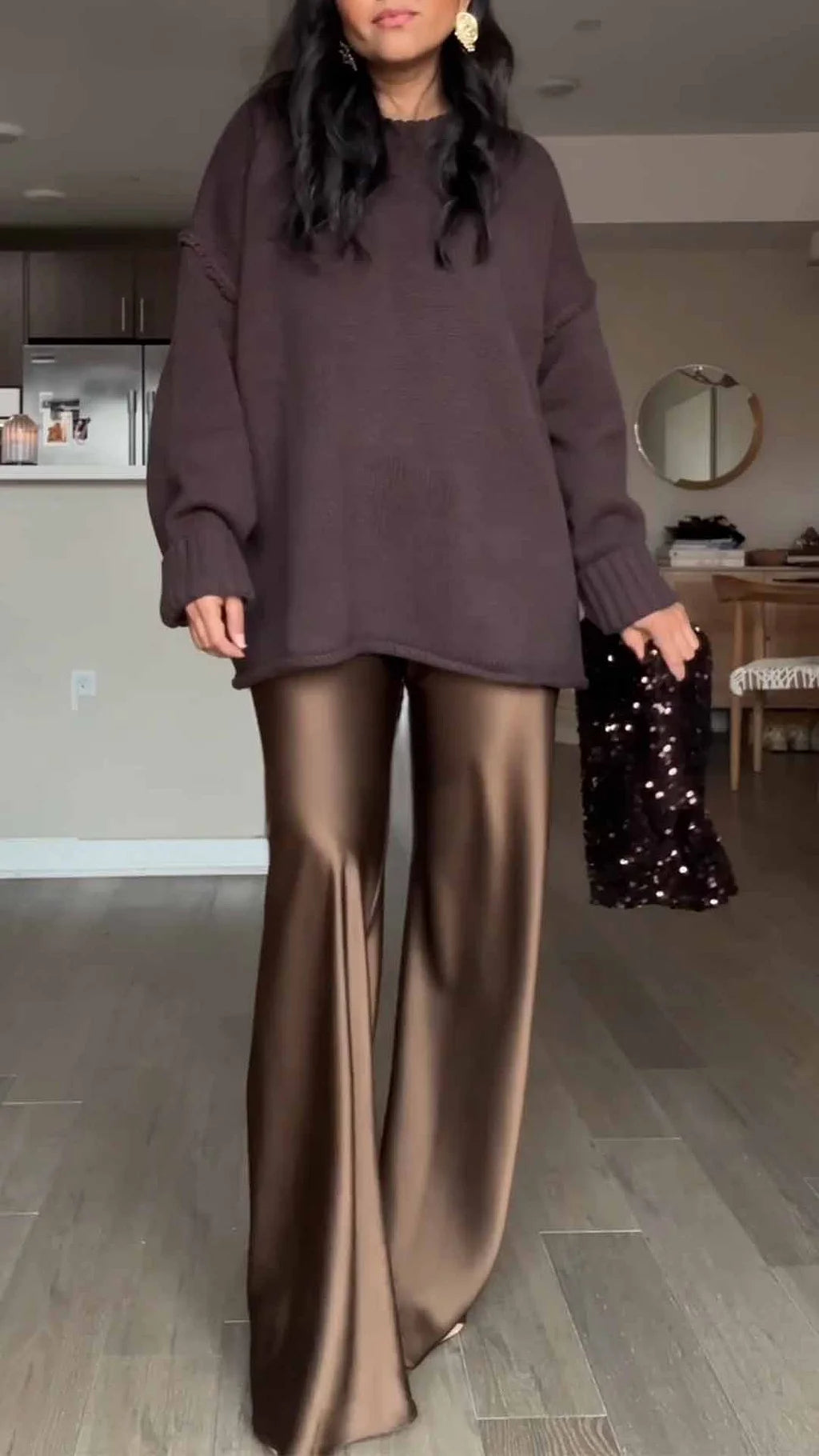 Autumn new satin comfortable fashion casual pants women's loose drooping set