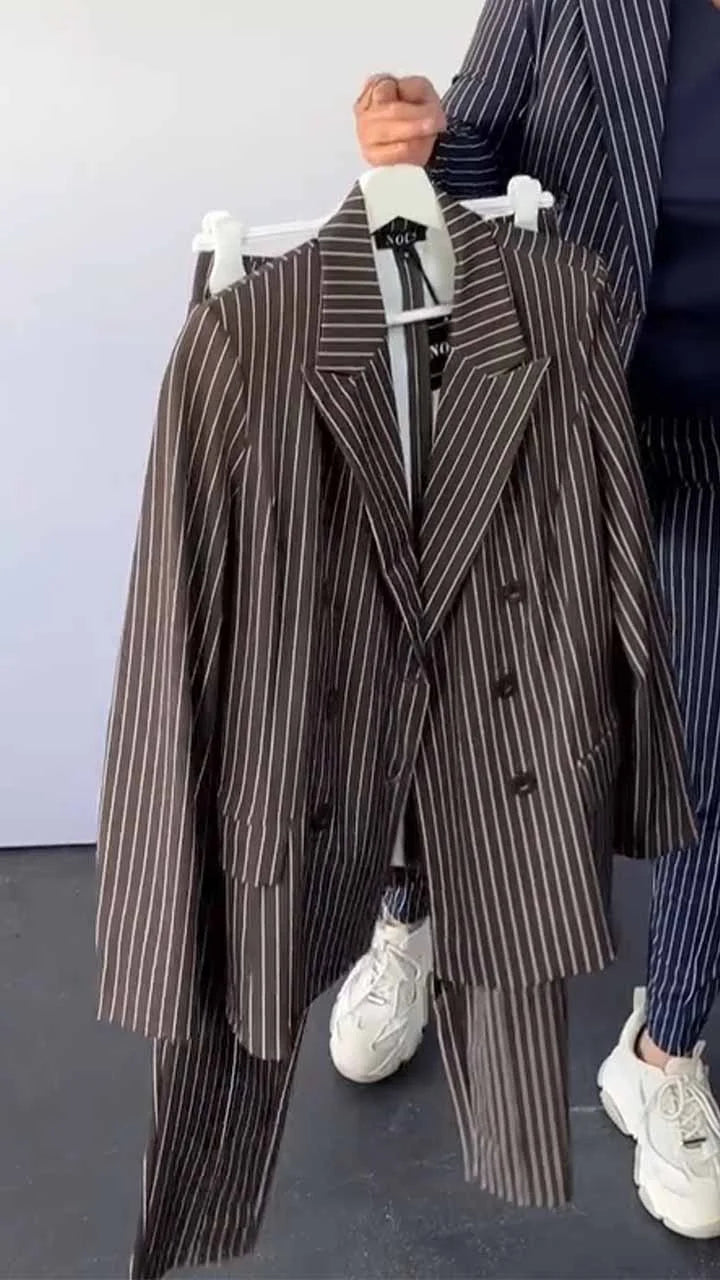 Thin Stripe Puff Sleeve Blazer Women Blazer