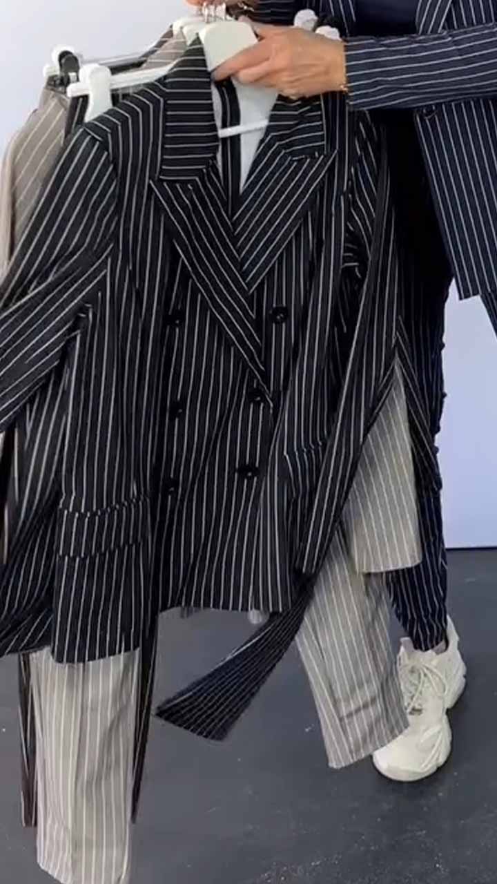 Thin Stripe Puff Sleeve Blazer Women Blazer