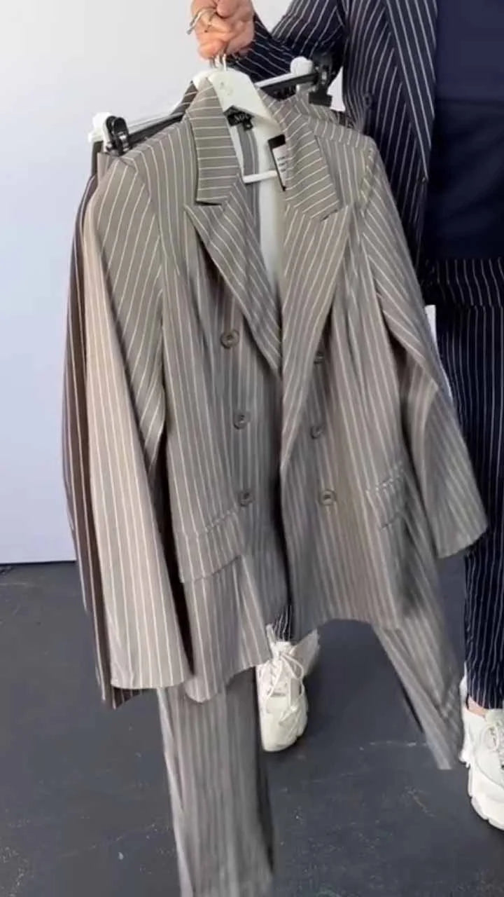 Thin Stripe Puff Sleeve Blazer Women Blazer