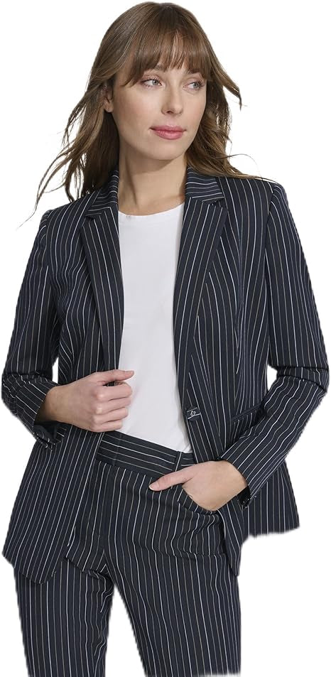 Thin Stripe Puff Sleeve Blazer Women Blazer