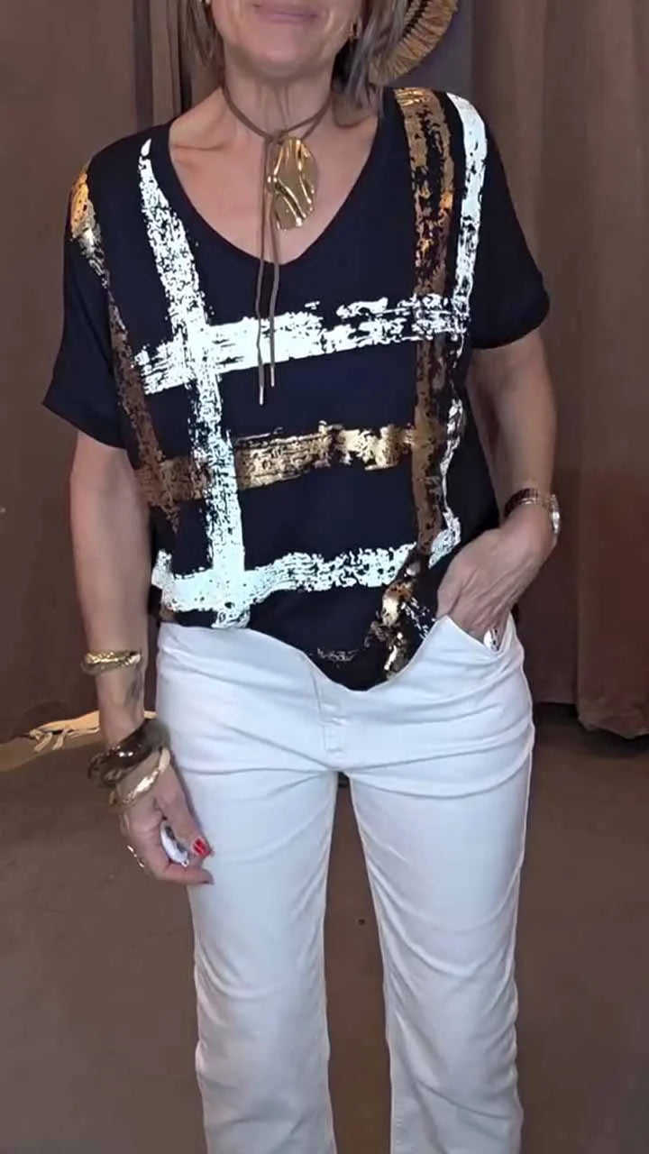 Metallic texture printed short sleeves
