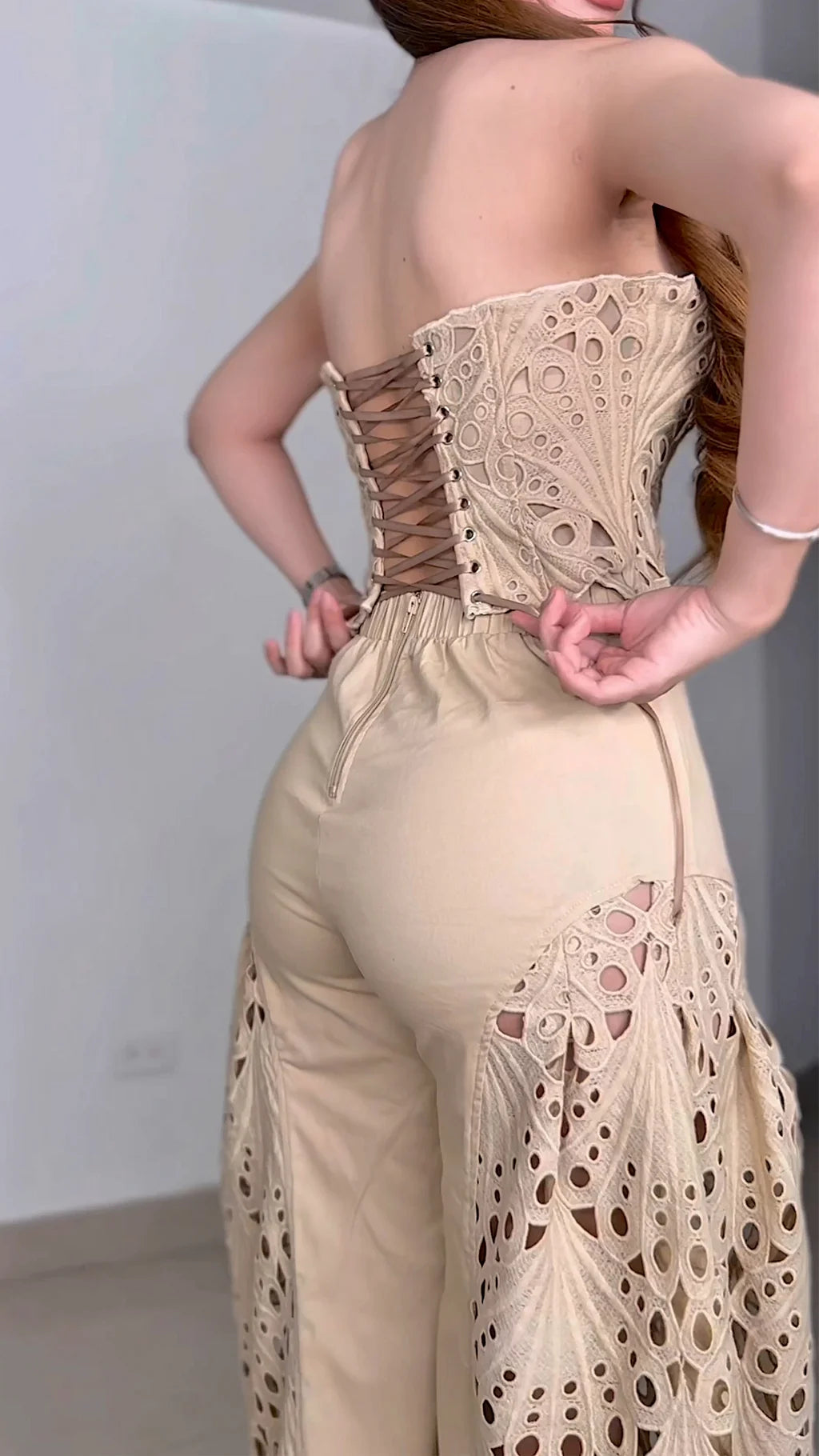 Sexy Strapless Hollowed Top Pants 2 Piece Set Women Chic Sol
