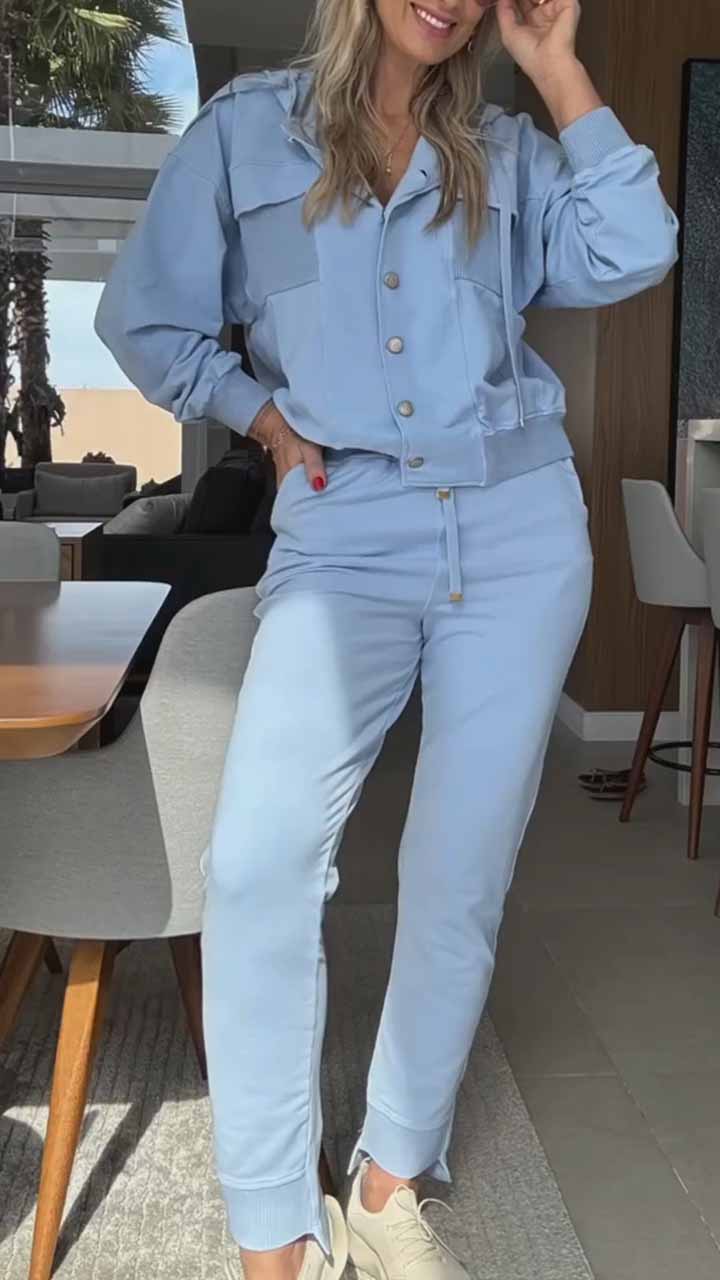 Sports style adjustable hooded jacket set, very suitable for daily wear