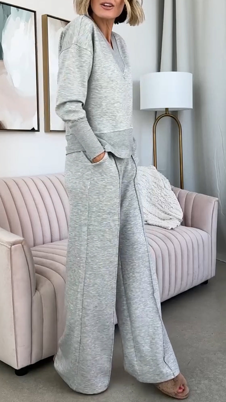 Women's V-neck two-piece set, women's sweatshirt set, autumn clothing