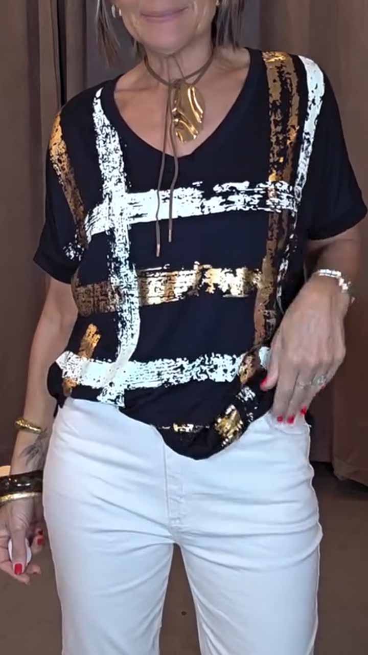 Metallic texture printed short sleeves