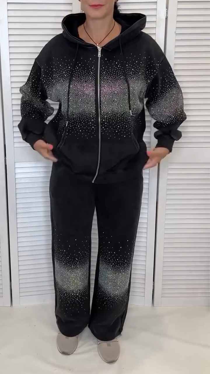 Women's fashion, hoodie, hot diamond print, wide-leg straight trousers, casual trousers and suits