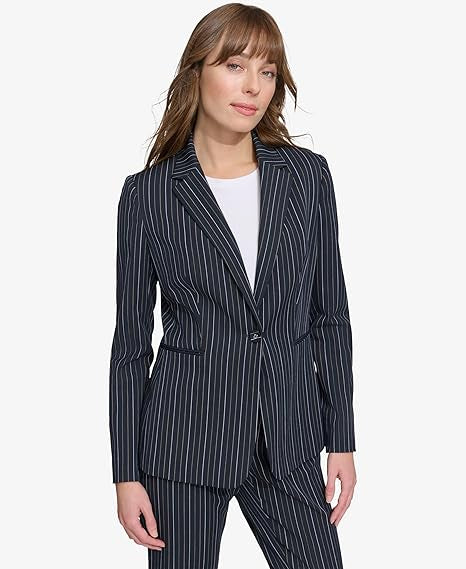 Thin Stripe Puff Sleeve Blazer Women Blazer