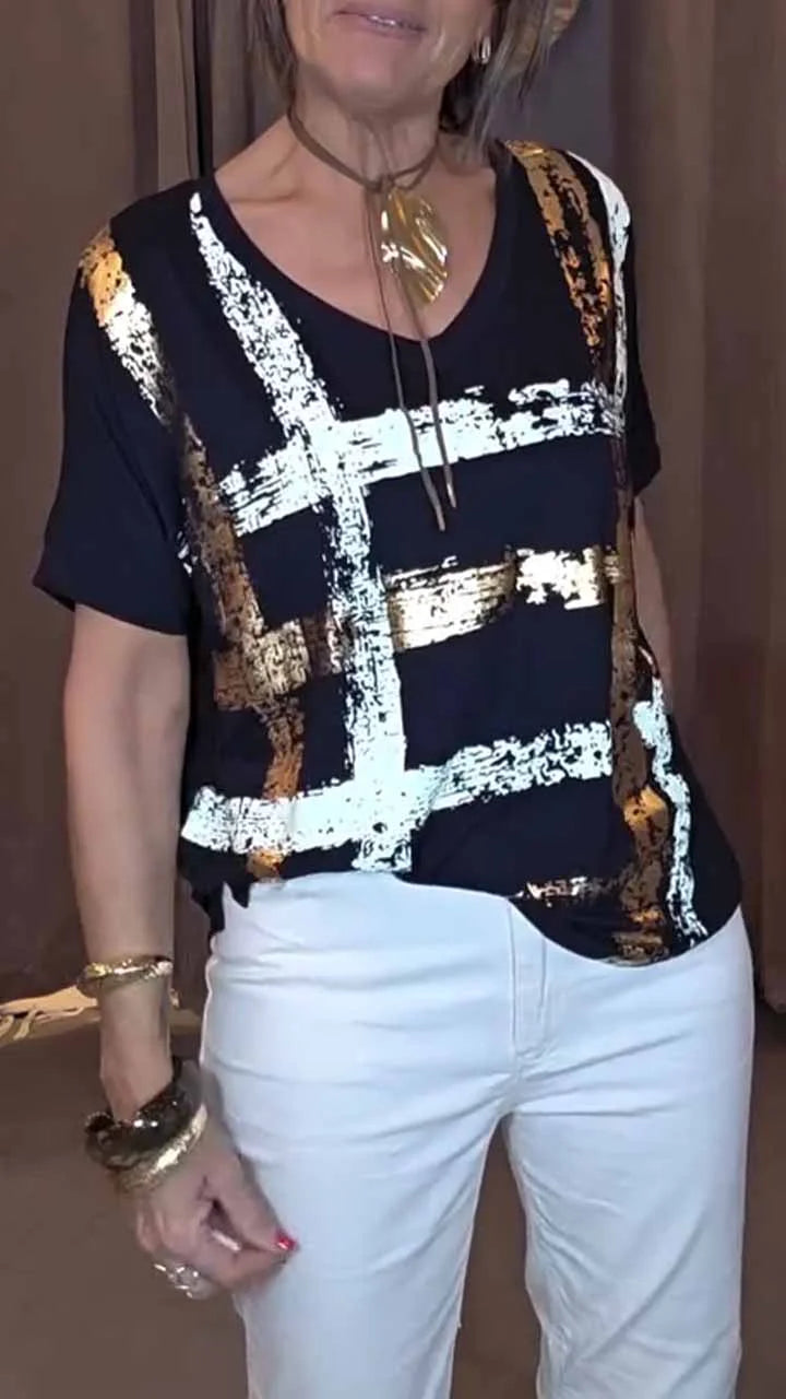 Metallic texture printed short sleeves